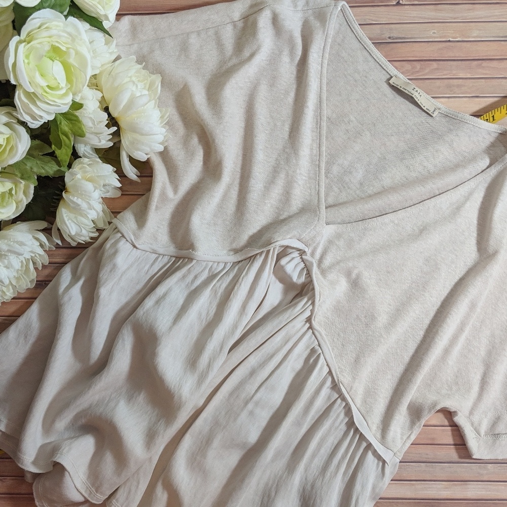 Zara Mixed Media Cream Babydoll Top